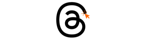 Threads social media logo with orange cursor to the right side