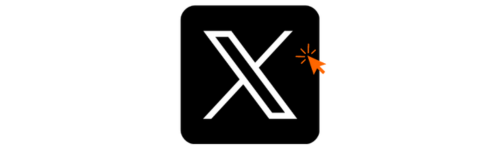 X social media logo with orange cursor in the right corner
